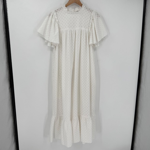 Sonnet James Dresses & Skirts - Sonnet James Ava White Textured Cotton Maxi Dress Flutter Sleeves Size Small